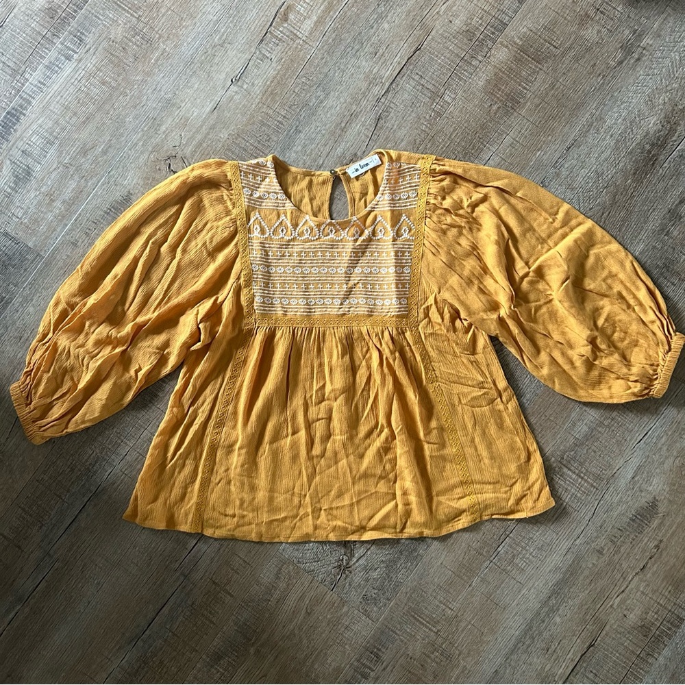Elegant Mustard Blouse with Embroidery